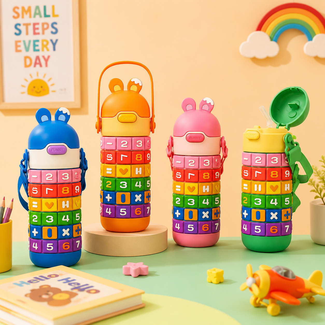 Kids Numbered Thermos Bottle with Ear Cap