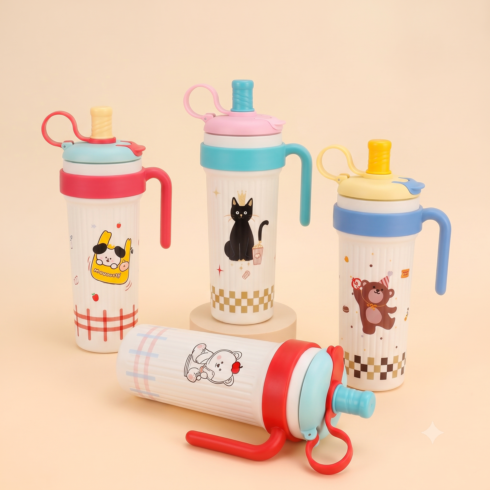 Cute Puppy Black Cat Happy Day Ribbed Tumbler